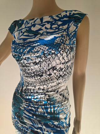 Emilio Pucci Blue Multicolor Signature Print Summer Dress 8 US sz
