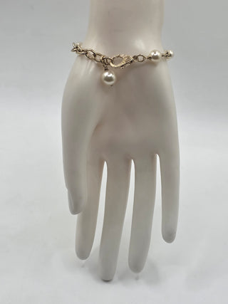 Chanel Gold-tone Faux Pearl Strass Interlocking CC Station Bracelet