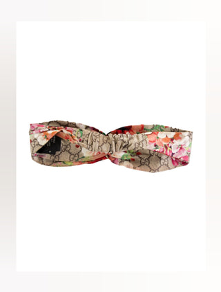 Gucci Beige Multicolor GG Pattern Flora Silk Hairband M sz