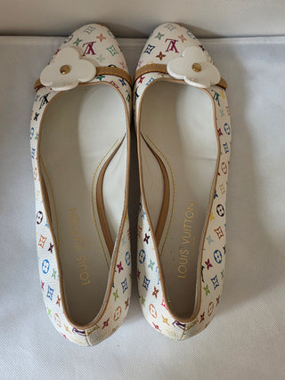 Louis Vuitton White Multicolore LV Monogram Ballet Flats 41 sz