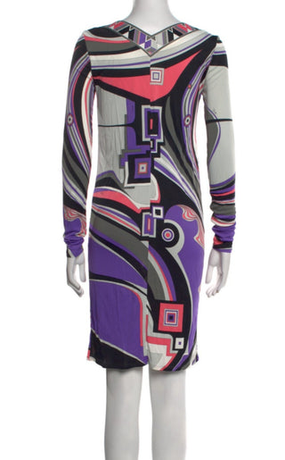 Emilio Pucci Purple Multicolor Signature Print Summer Dress S sz