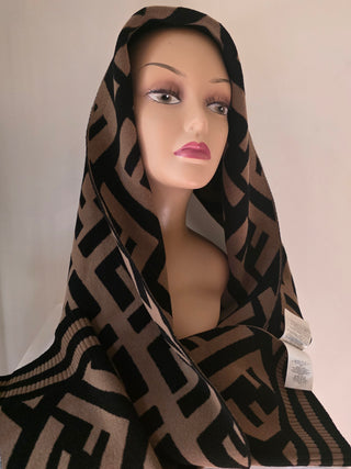 Fendi Brown FF Monogram Wool oversized scarf