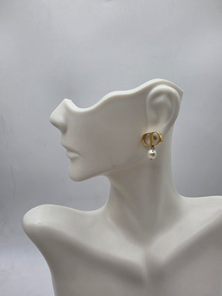 Christian Dior Gold-tone Faux Pearl Petit CD Stud Earrings