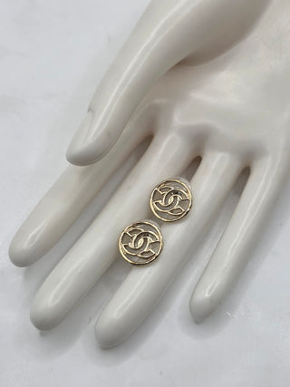 Chanel Gold-tone Interlocking CC Logo Round stud earrings