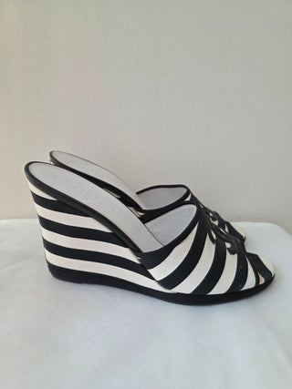 Chanel Black multicolor Interlocking CC 2010 Slides wedges 41 sz