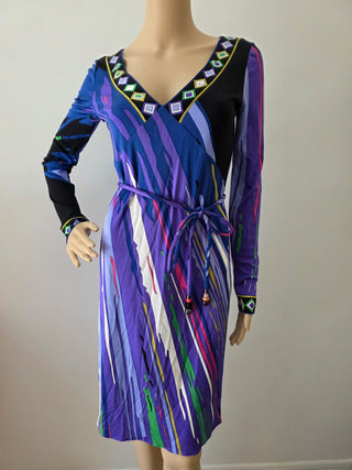 Emilio Pucci Purple Multicolor long-sleeved printed dress 40 sz