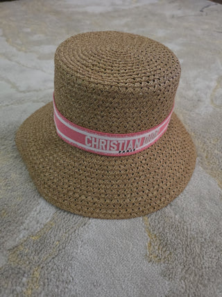 Christian Dior Beige Straw logo embellished sun hat 58 sz