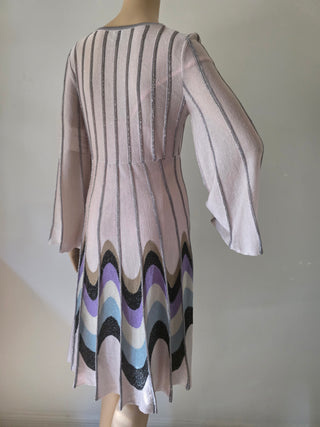 M Missoni Beige Metallic Striped Knee-Length Dress M sz