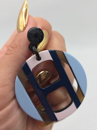 Hermès Blue Multicolor H Equipe Drop Earrings