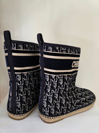 Christian Dior Blue Oblique Jacquard Velvet Boots 40 sz