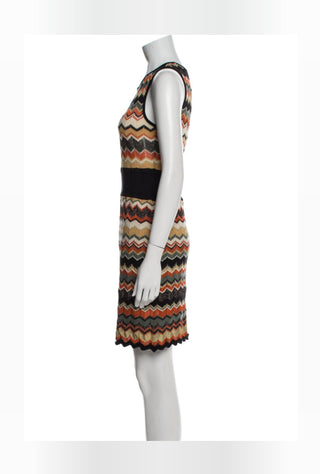 M Missoni Brown Multicolor Striped Merino Wool Mini Dress 10 sz