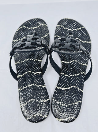 Tory Burch Black Snake print leather Reva thong sandals 7 M sz