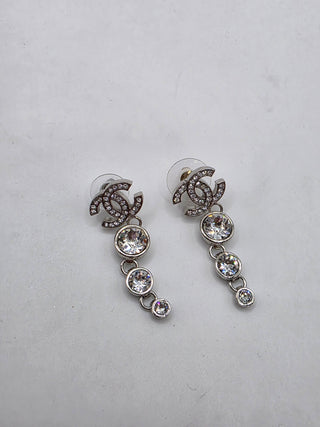 Chanel Silver-tone 2023 Strass CC Drop Earrings