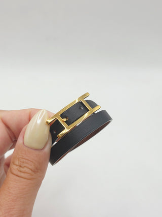 Hermès Black Leather Behapi Double Tour Bracelet