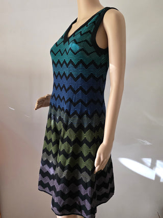 M Missoni Green multicolor Striped V-neck Mini Dress 8 US