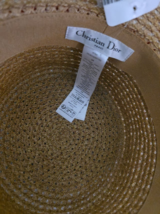 Christian Dior Beige Straw logo embellished sun hat 58 sz