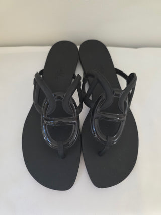 Hermès Black Egerie Chaîne d'Ancre Insignia Slides 38 sz