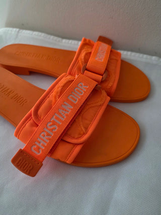 Christian Dior Orange Rubber Grosgrain Trim J'Adior Logo Slides 41 sz