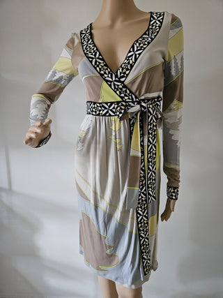 Emilio Pucci Brown multicolor signature print summer wrap dress 6 US sz