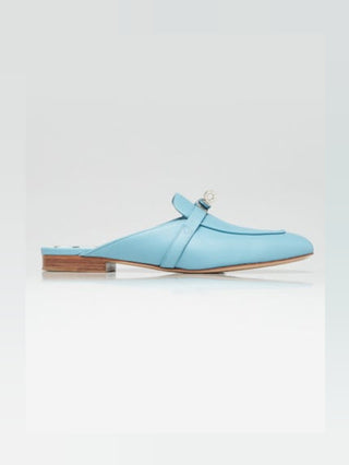 Hermes Ciel Blue Calfskin Leather Palladium Plated Oz Mules 38.5 sz