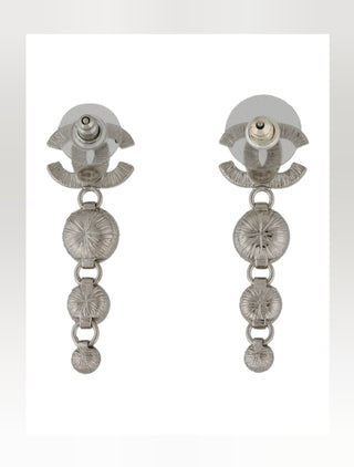 Chanel Silver-tone 2023 Strass CC Drop Earrings