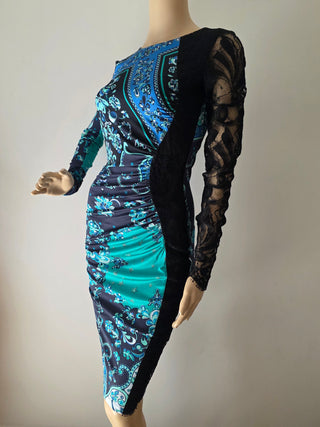 Emilio Pucci Black Green multicolor lace sexy dress 6 sz