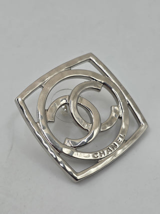 Chanel Silver-tone oversized Interlocking CC Square Stud Earrings