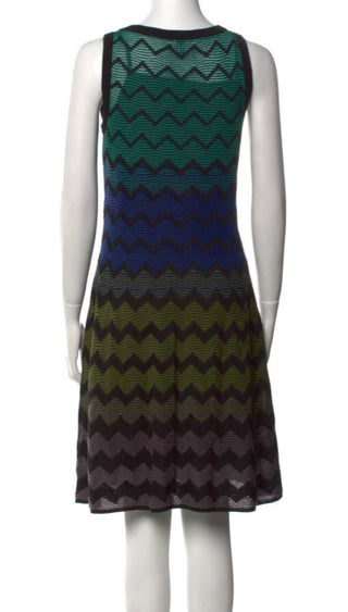 M Missoni Green multicolor Striped V-neck Mini Dress 8 US