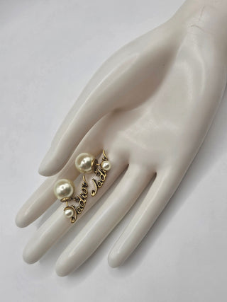 Christian Dior Gold-tone Faux Pearl J'Adior Script Tribales Earrings