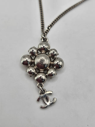 Chanel Silver-tone Strass CC Logo Dangle Pendant Necklace