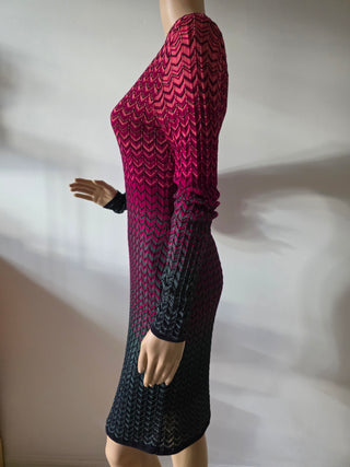 Missoni Red Multicolor long-sleeved striped dress 38 sz