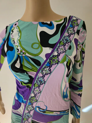 Emilio Pucci Blue Printed Knee-Length Dress S sz