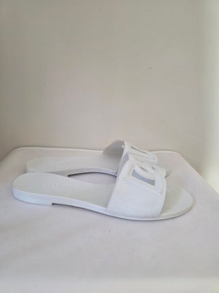 Dolce & Gabbana white rubber DG logo cutout sandals 39 sz