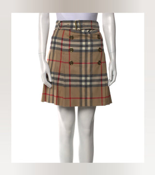 Burberry London Brown Multicolor Plaid Print Wool pleated skirt S sz