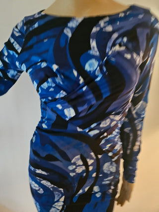 Emilio Pucci Blue Multicolor Signature Print long-sleeved dress 40 sz