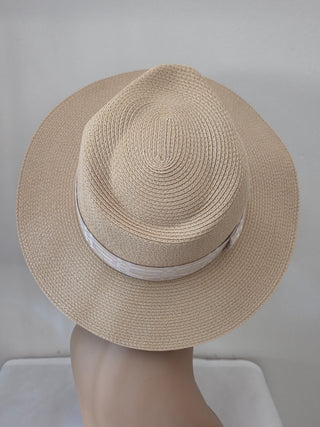 Hermès Beige Woven Straw Izia H Kilt Hat Size 59