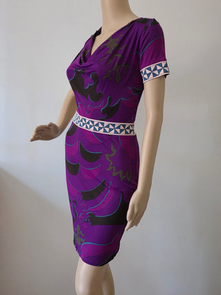 Emilio Pucci Purple Multicolor Signature Print Summer Dress 4 sz