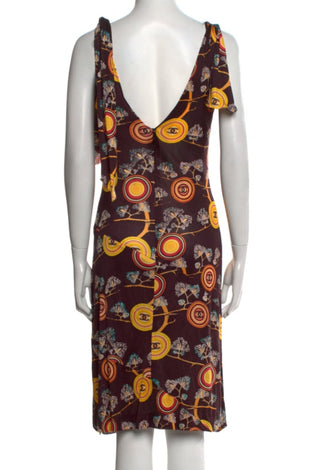 Chanel Brown Multicolor Interlocking CC Print Summer Dress 6 sz