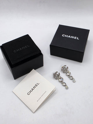 Chanel Silver-tone 2023 Strass CC Drop Earrings