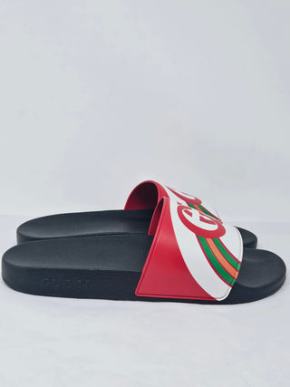 Gucci Red multicolor signature GG logo rubber sandals 40 sz