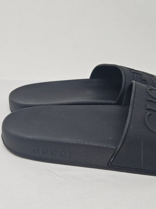 Gucci Black rubber GGbsignature logo printed sandals 40 sz