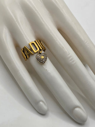 Christian Dior Gold-tone Crystal Heart J'Adior Cocktail Ring 6 sz