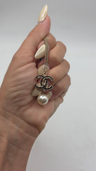 Chanel Faux Pearl Enamel CC Logo Pendant Necklace