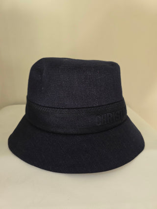 Christian Dior Navy Blue Logo Embroidered Canvas Bucket Hat M sz