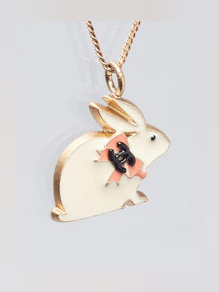 Chanel White Rabbit Interlocking CC logo Baby Animals Necklace
