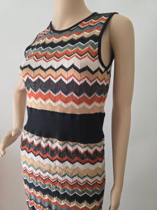 M Missoni Brown Multicolor Striped Merino Wool Mini Dress 10 sz
