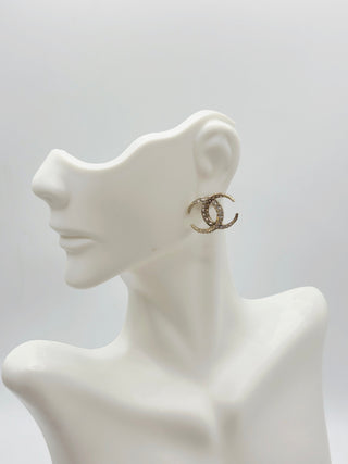 Chanel Gold-tone Strass Interlocking Crystal Stud Earrings