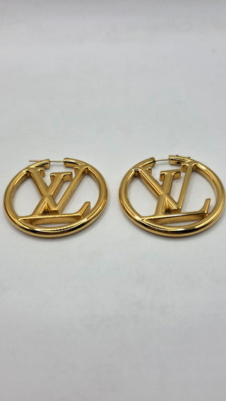 Louis Vuitton Gold-tone LV Logo Louise Hoop GM Earrings
