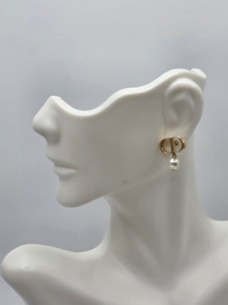 Christian Dior Gold-tone Faux Pearl Petit CD Stud Earrings
