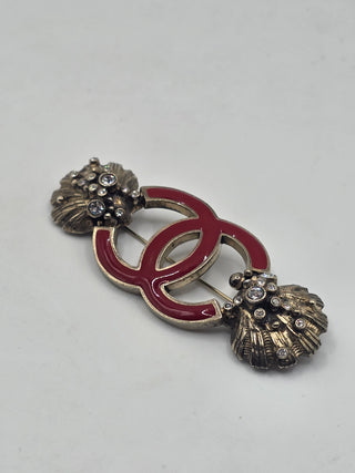 Chanel Silver-tone Strass Enamel Interlocking CC Brooch